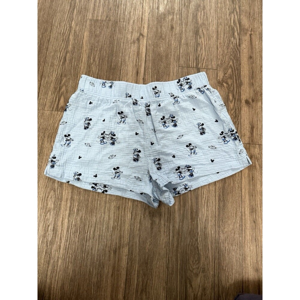 Disney Mickey & Minnie Blue Muslin Cotton Boxer Pajama Shorts Sz Women’s L‎